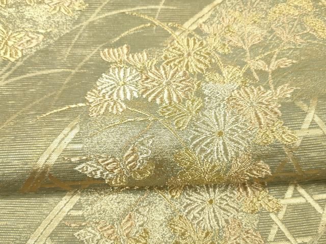 平和屋着物＊夏物 六通柄袋帯 流水籬草花文 金銀糸 正絹