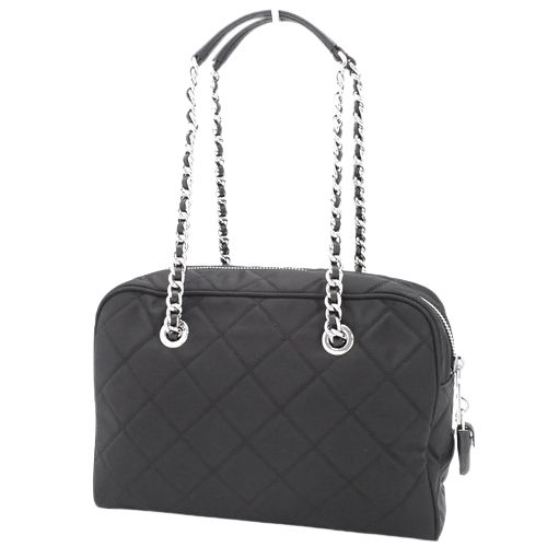 PRADA プラダ トライアングルロゴ チェーンショルダー ショルダーバッグ 肩掛け キルティング ナイロン NERO 黒 ブラック シルバー金具 1BB903 PRADA(プラダ) キルティング チェーンショルダーバッグ ショルダー