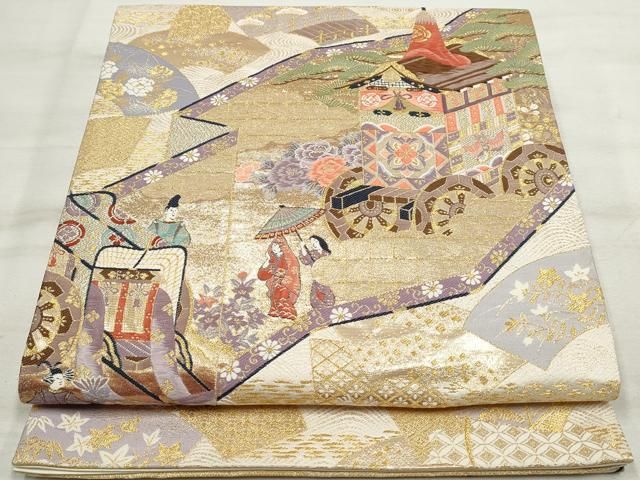平和屋着物◎六通柄袋帯 唐織 九百錦 花鳥華飛鶴 本金二重箔