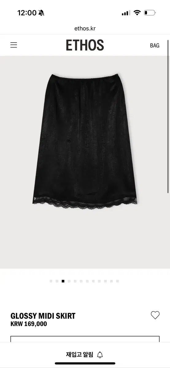 Ethos エートス グロシー ミディ スカート 黒