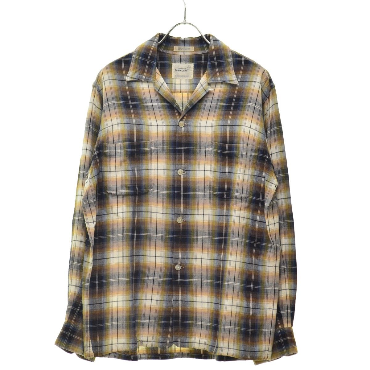 TOWNCRAFT】~60s オンブレチェック オープンカラー長袖シャツ TOWNCRAFT】~60s オンブレチェック オープンカラー長袖シャツ