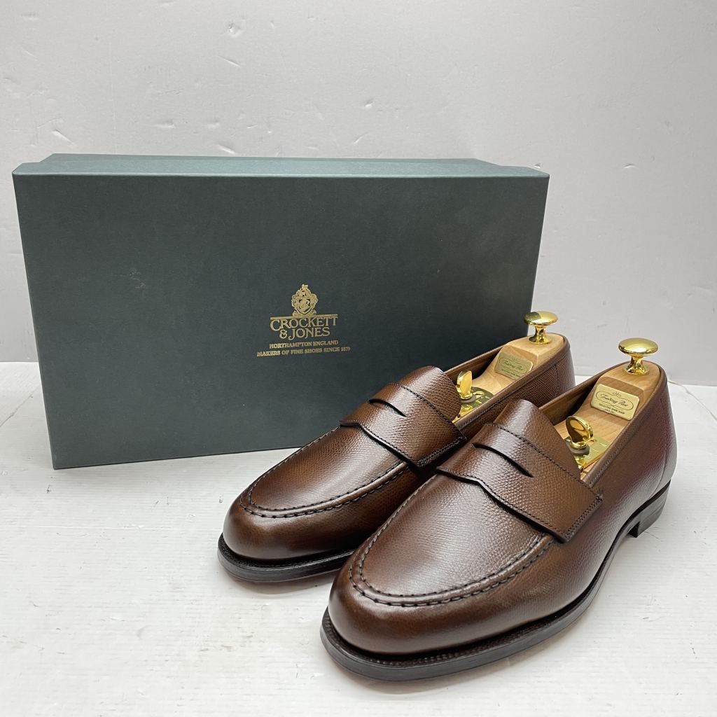 01w-5337 クロケットアンドジョーンズ CROCKETT-JONES ダークブラウン UK6.5E イングランド製 メンズ HARVARD2 箱 シューツリー付 ローファー 品
