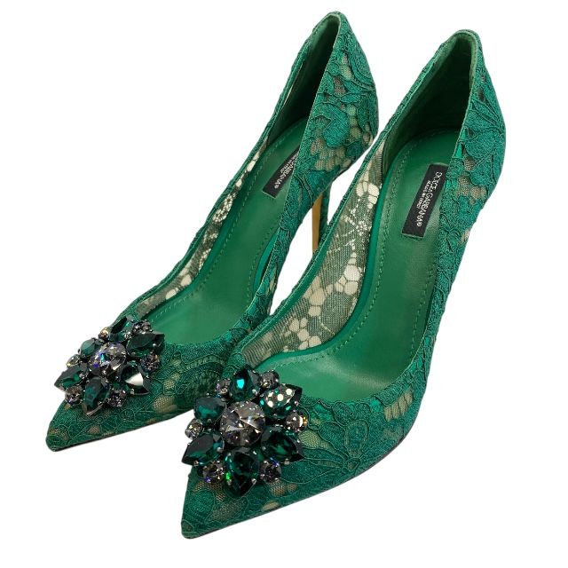 ドルチェ-ガッバーナ ドルガバ Bellucci レインボー パンプス ヒール レース グリーン DOLCE＆GABBANA サイズ38 1 2 約25.5cm レディース 安心品質 ブランドシューズ 感 パーティー エレガント