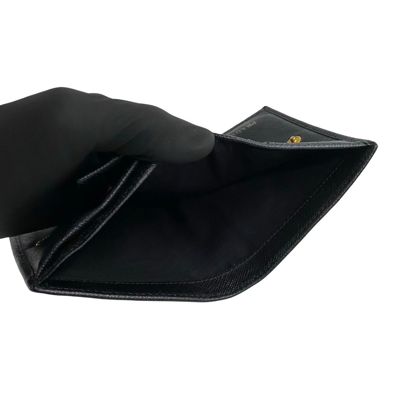 極 美品 箱付き PRADA プラダ ロゴ 金具 サフィアーノ レザー 本革 二