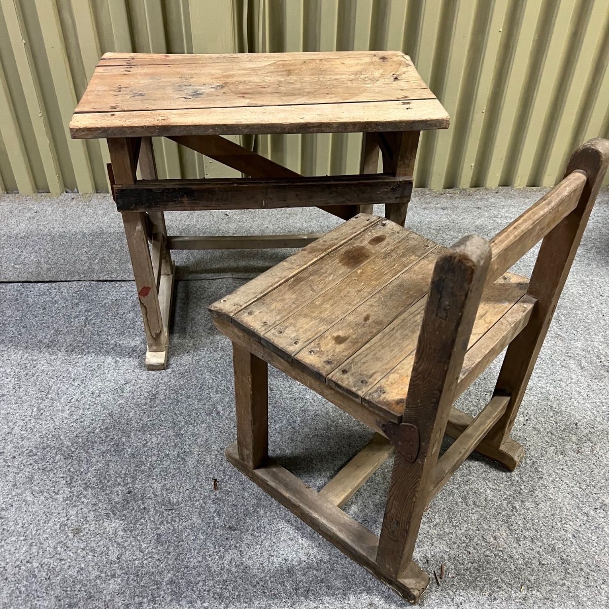 ︎ 昭和 レトロ 木製 学習机 椅子 セット古物 多目的 現状品