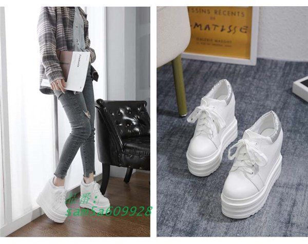 歩きやすくて感動する厚底スニーカー おしゃれ 韓国 カジュアルレースアップ 紐靴 紐 厚底靴 美脚 レディース靴 白ソール 通気性 am5a609928