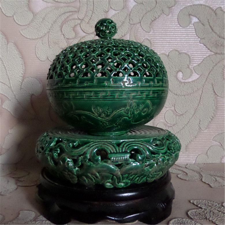 清乾隆 緑釉回転式透かし彫り香炉 現代工芸品 美術品 装飾品 置物