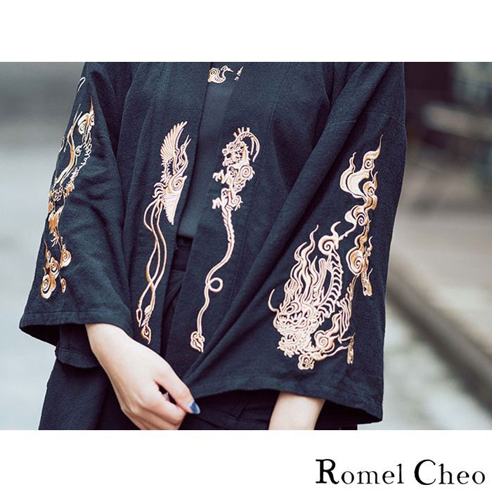 RomelCheo 龍柄刺繍 羽織り 和服 和装 カーディガン チャイナ風