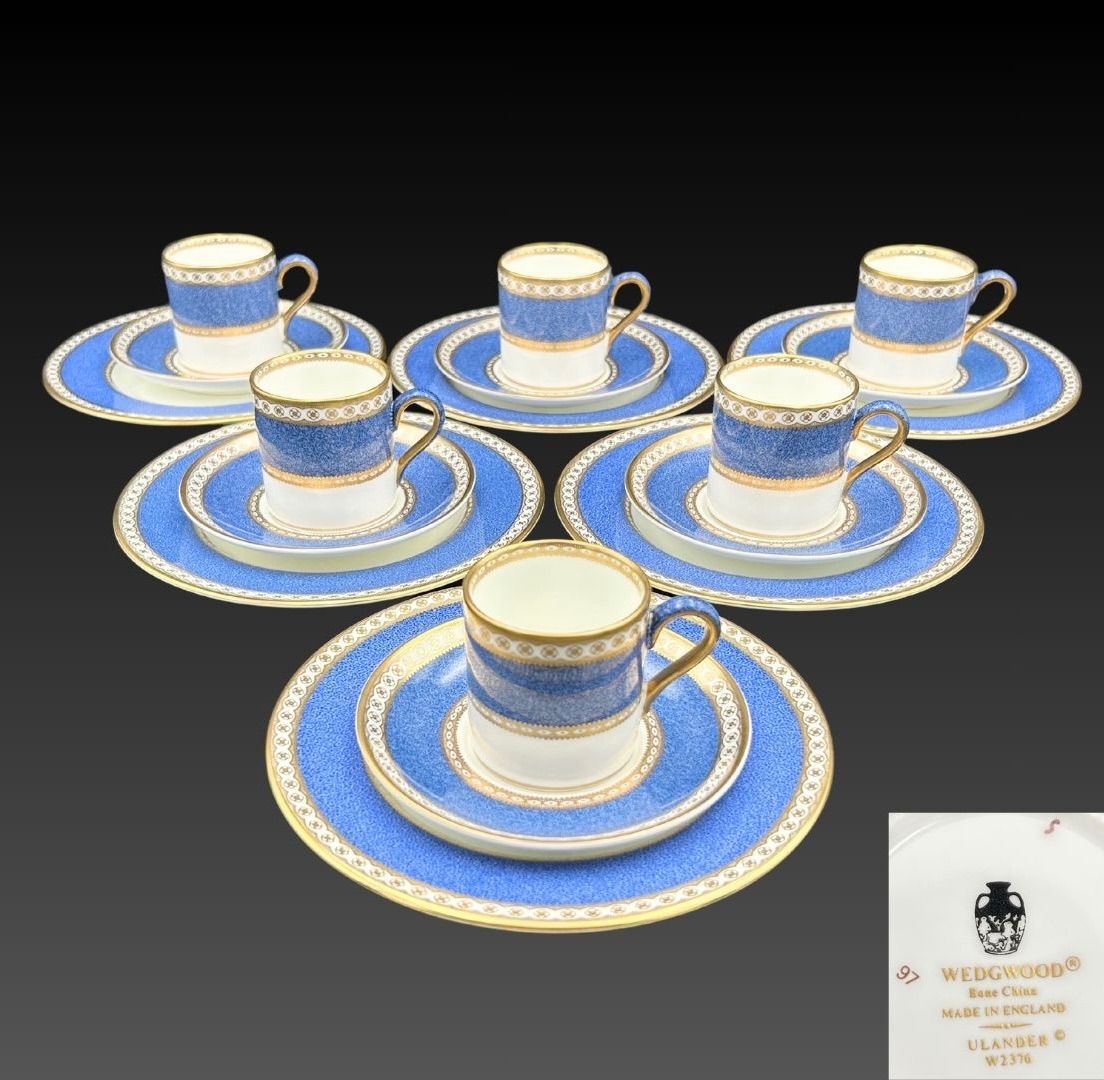 Wedgwood ウェッジウッド ユーランダー パウダーブルー トリオ 6客セット アンティーク 金彩 英国製 上品なブルー F018