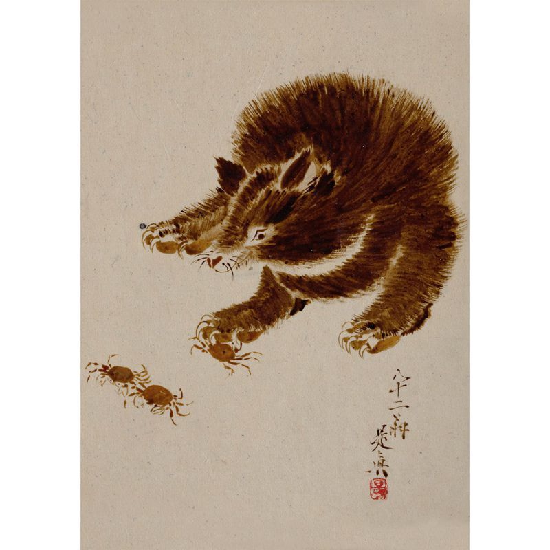 A4サイズ 柴田是真 ポスター 熊と蟹 日本画 漆絵 アートポスター