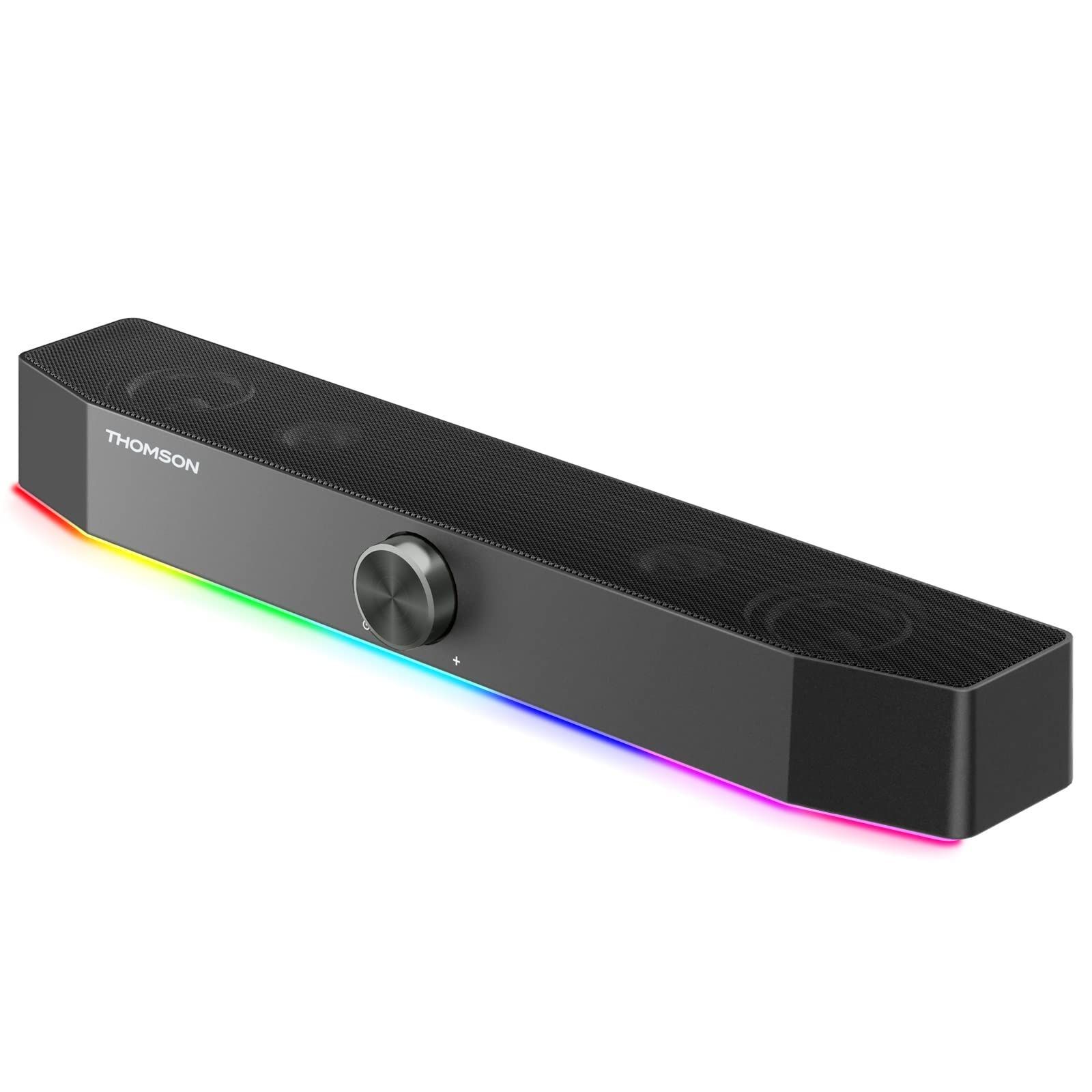 THOMSON pcスピーカー 10W（5W*2） ゲーミングスピーカー bluetooth5.0 有線USB給電式 LEDライト付き 多機能ノブ付き PC/パソコン/スマホ対応 2.0チャンネルステレオ 横置き