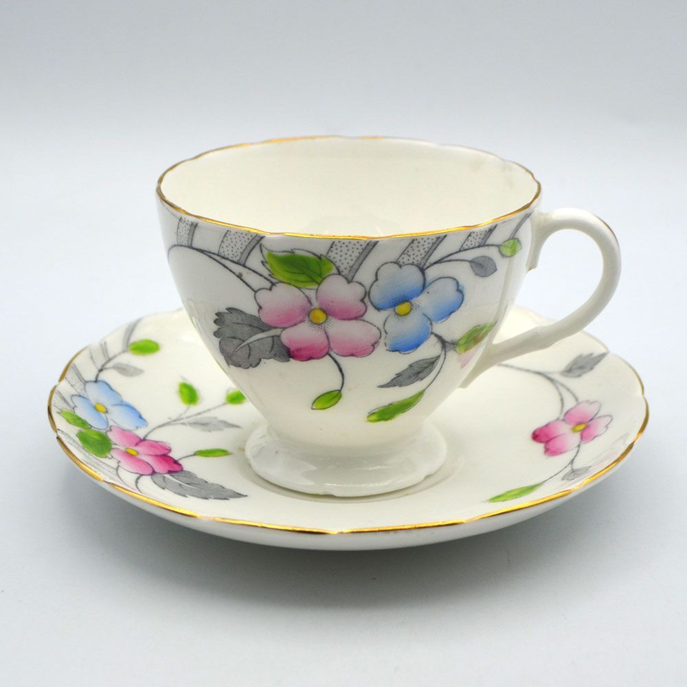アンティーク 食器 ティーカップ＆ソーサー H M Williamson Heathcote China ヒースコートチャイナ 花柄 一