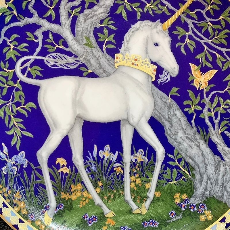 フッチェンロイター ユニコーン 飾り皿  金彩 フッチェンロイター ユニコーン 飾り皿 壁掛け 金彩 絵皿 飾皿
