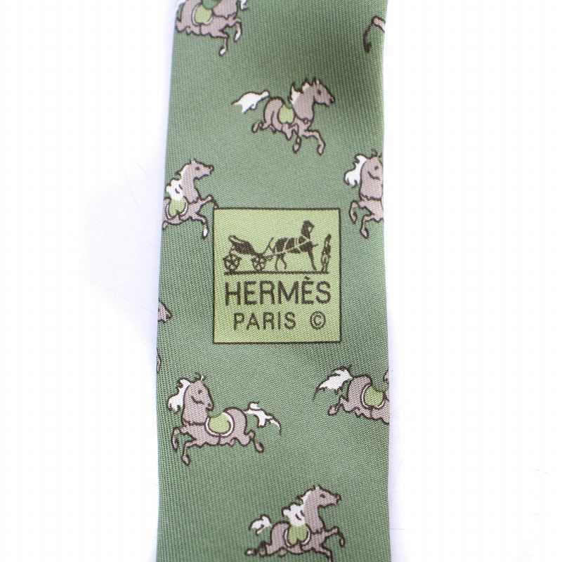 エルメス HERMES ネクタイ ワイドタイ 馬 ホース 総柄 絹 シルク