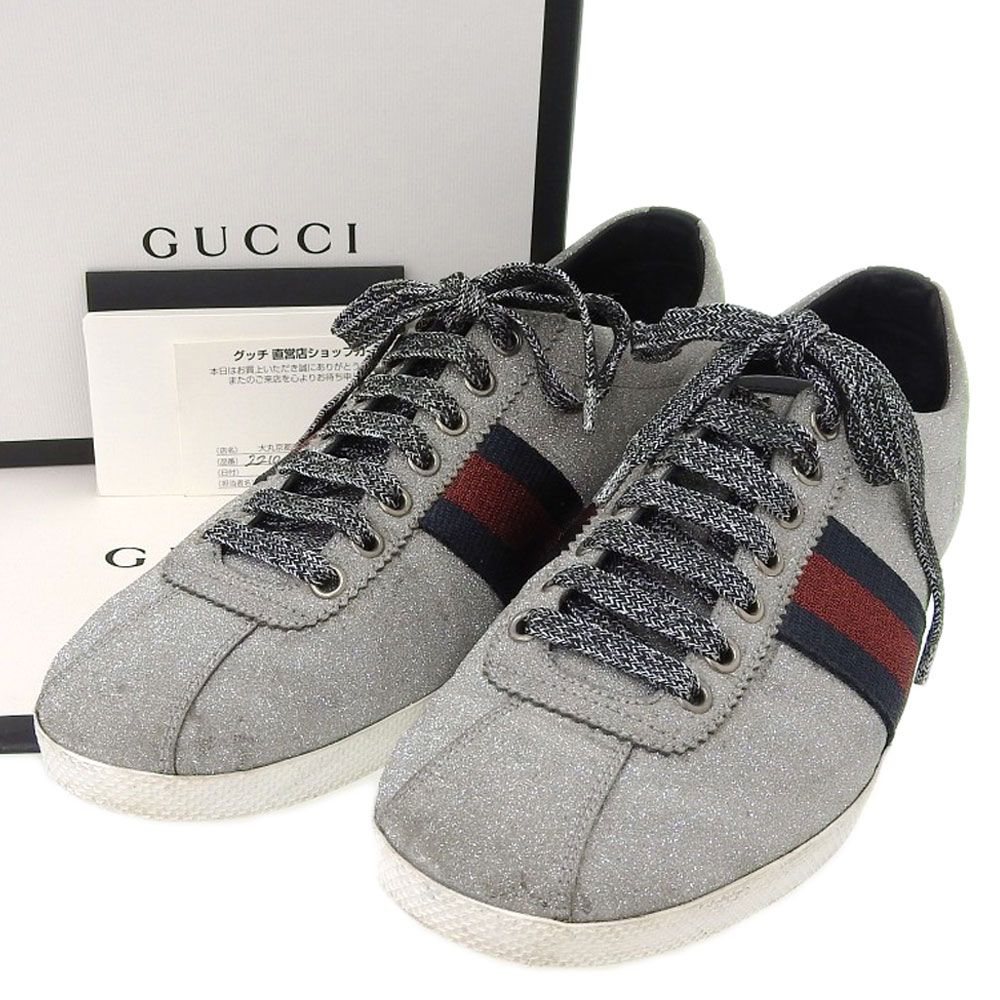 本物保証】 箱・保付 グッチ GUCCI グリッター ウェブ スタッズ