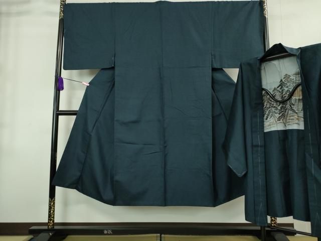 平和屋着物 上 男性 お召 アンサンブル 長羽織 亀甲柄 DZAA8539kh5