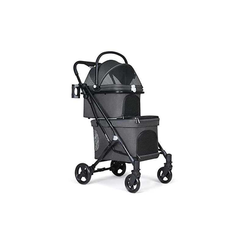 BEBEROAD PETS T1 ペットカート二段式 2段式の上下段セット犬 カート 多頭用 ペットカート 分離型 多頭用 コンフォート ペットカート多頭飼い用バギー 多頭飼い用バギー 多機能 組み立て簡単 ワンタッチ折り畳み式 耐荷重 約 上段10KG 1
