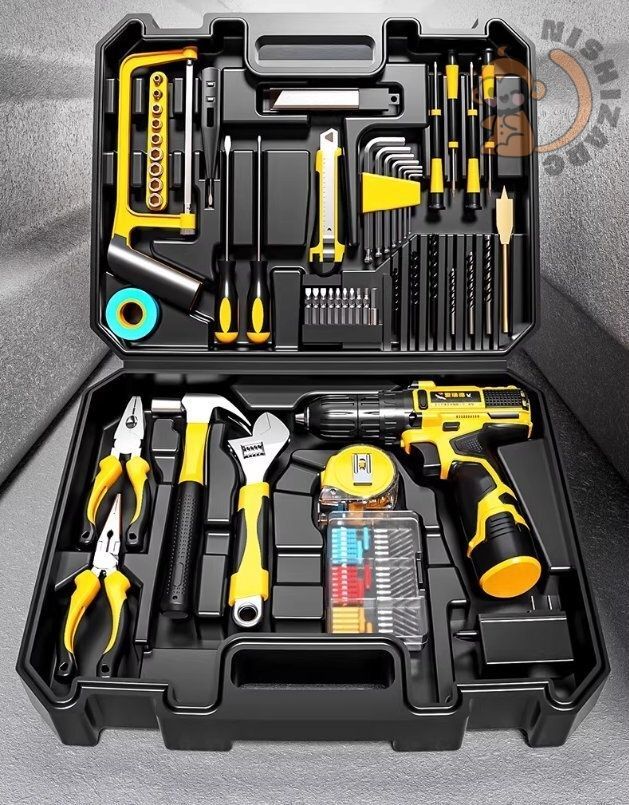 家庭用工具箱セット電動ドライバーリチウム電池付き多機能ねじ回し五金修理ツール