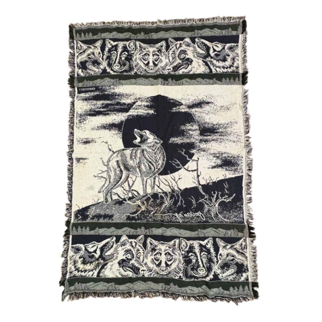 vintageラグ ショップ カーペット 90s オオカミ 月 アニマル 1805