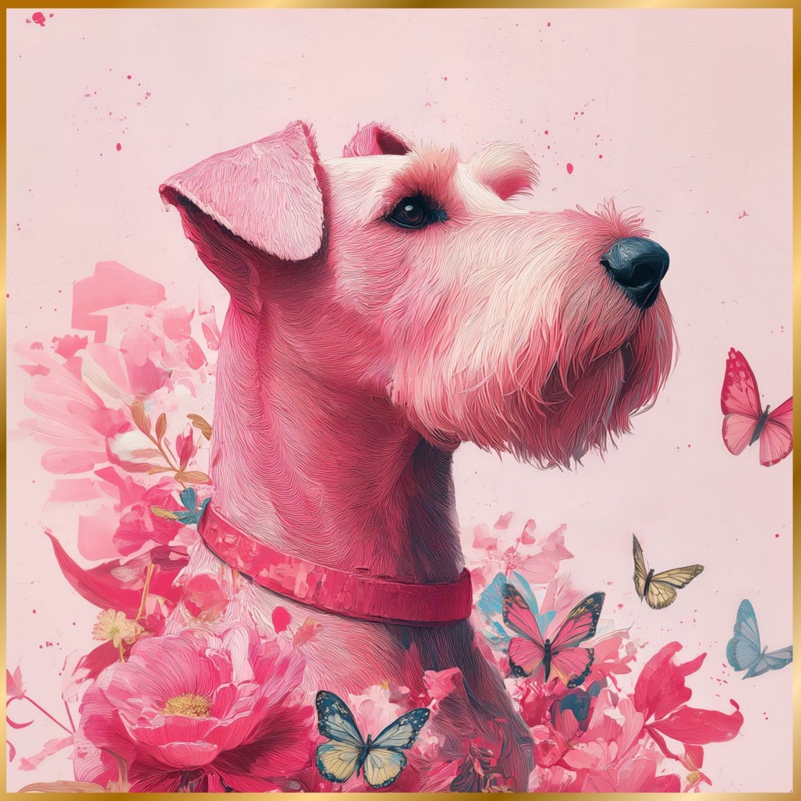 蝶よ花よ - シュナウザー犬 No.3】ジークレー版画＊名入れOK！ ピンク