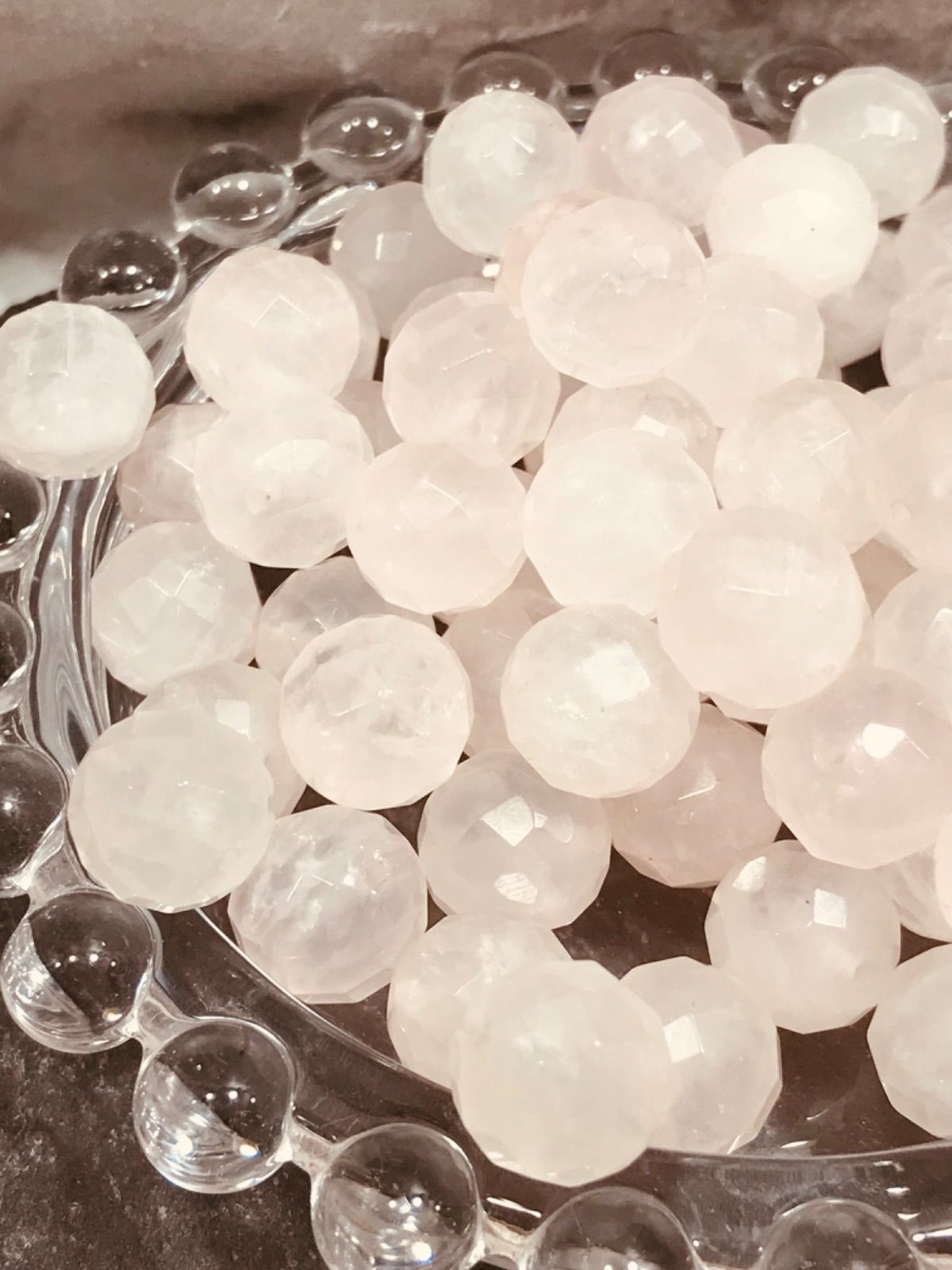 節約 10mm玉【ローズクォーツ/紅水晶】1mm穴64面 CT(カット)パーツ100