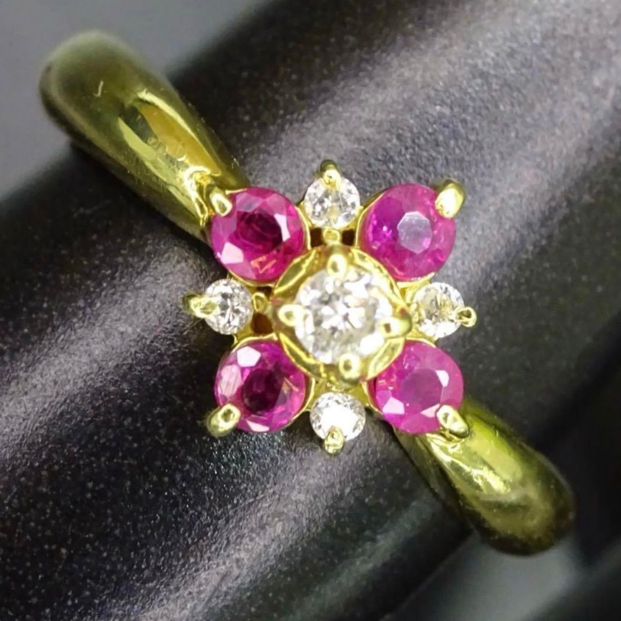 18金 K18 ゴールド GOLD 750 天然ルビー4粒 天然ダイヤモンド0.07ct