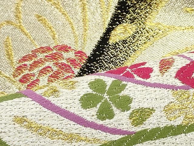 平和屋着物○六通柄袋帯 切嵌七宝花文 黒地 金銀糸 正絹 逸品