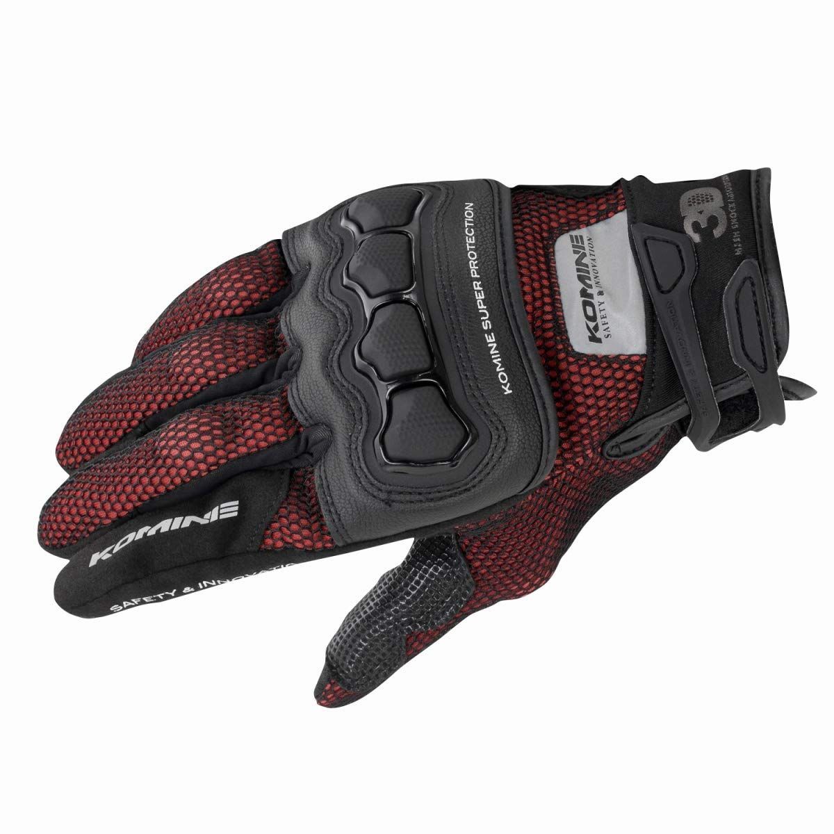 Color:3D Red_Size:L_Style:KOMINEロゴ コミネ(KOMINE) バイク用 プロテクト3Dメッシュグローブ 3D Red L GK-215 1168 春夏秋向け メッシュ素材 カーボン プロテクター