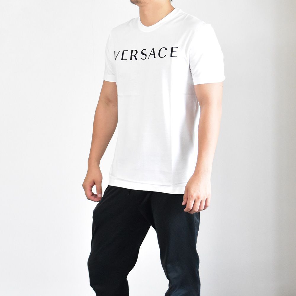 ヴェルサーチ Tシャツ メンズ VERSACE 刺繍ロゴ A87021S 白 ホワイト