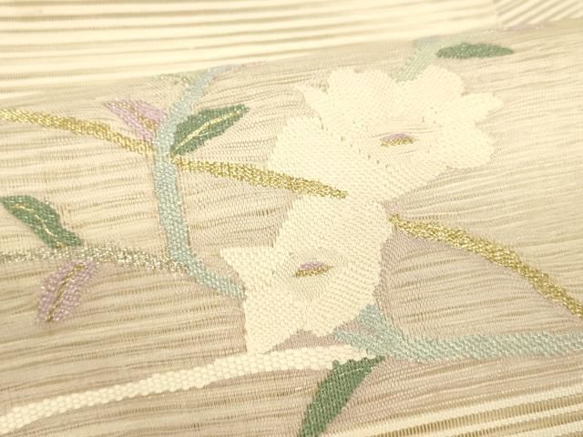 平和屋野田店□夏物 絽綴れ 八寸名古屋帯 枝花 銀糸 逸品