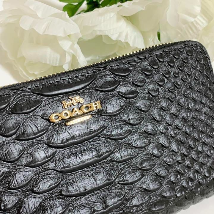 新品未使用品コーチエンボスドスネークレザー長財布『ブラック黒』メンズ.レディース 未使用 COACH エンボスドスネークレザー 長財布 F53659 ブラック
