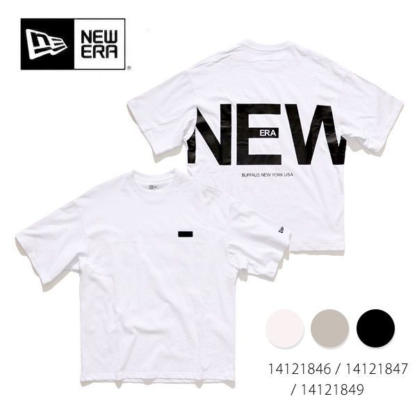 ニューエラ【ＮＥＷ ＥＲＡ】半袖 オーバーサイズド コットン Tシャツ Zoom Up Logo ユニセックス メンズ レディース TEE ホワイト ストーン ブラック
