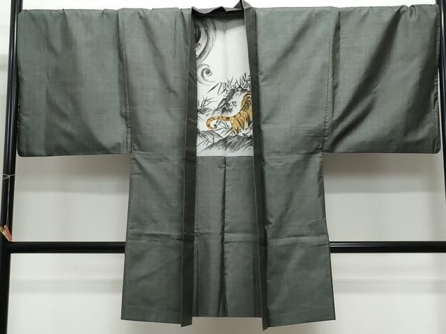 平和屋着物▽男性 紬 単衣 アンサンブル 色無地 百入茶色 正絹 逸品 