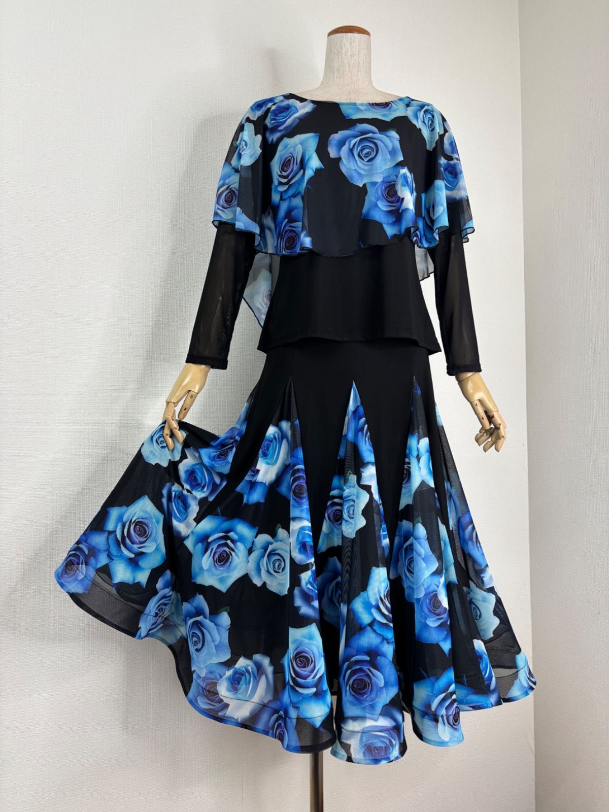 Roger】ネイビー レース袖 社交ダンスドレス 社交ダンス 衣装