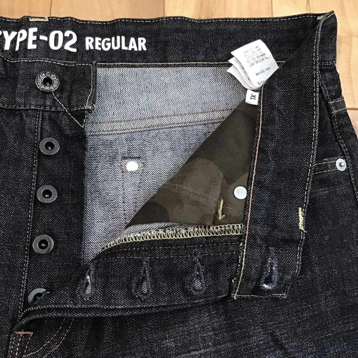☆XL☆ BAPE camo DAMAGE BLACK DENIM PANTS a bathing ape ダメージ