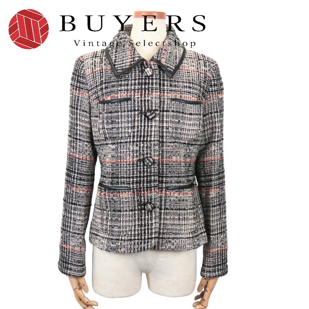 中古 オースチンリード テーラードジャケット ツイード 40 ウール 綿 合成皮革 ブラック ベージュ オレンジ 2WAY ノーカラー アパレル レディース 女性 Austin Reed 中古】 オースチンリード テーラードジャケット ツイード 40 ウール 綿