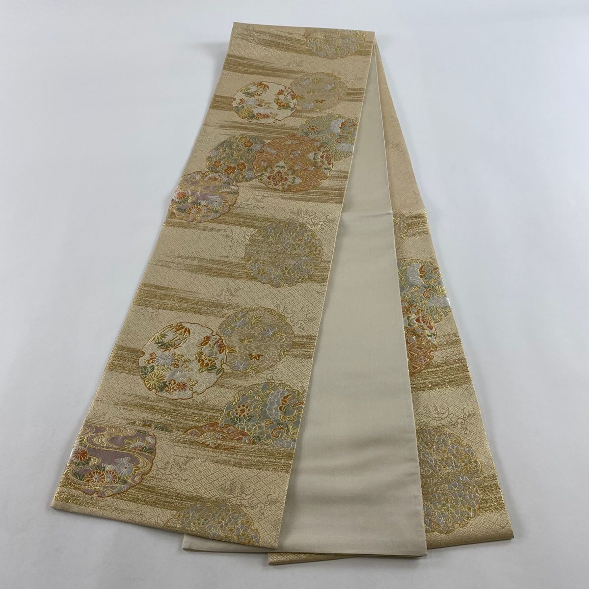 特選 袋帯 未使用 正絹 カジュアル 仕立て上がり 六通 間道 雪月花 桜  