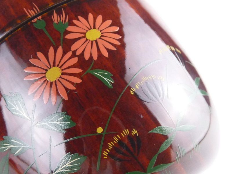 清宮】中出松峰 草花蒔絵 棗 共箱 高さ 約7cm 幅 約7cm 木製 棗 人気