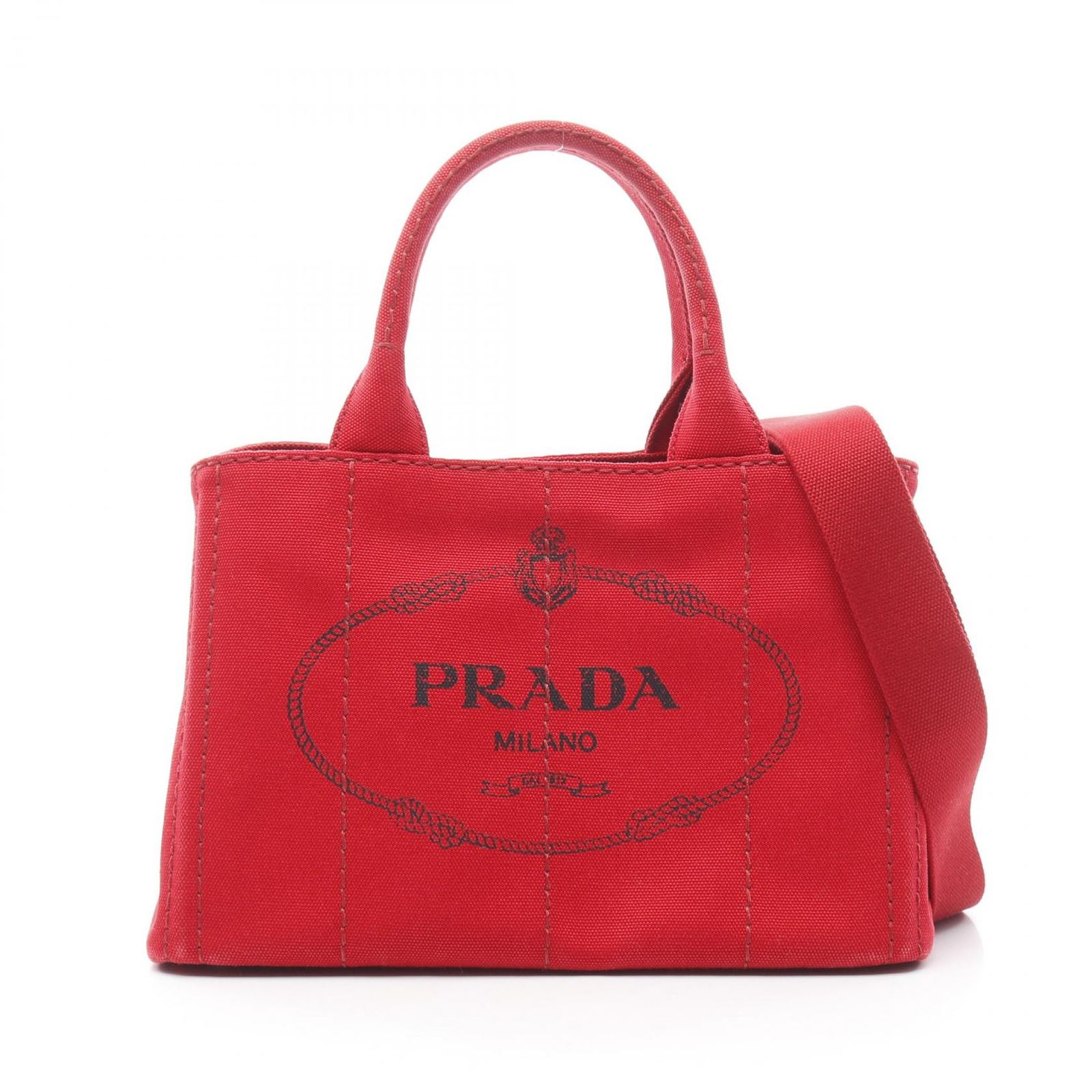 プラダ PRADA トートバッグ CANAPA カナパ 1BG439 レッド キャンバス 2wayカナパトート レディース Used A