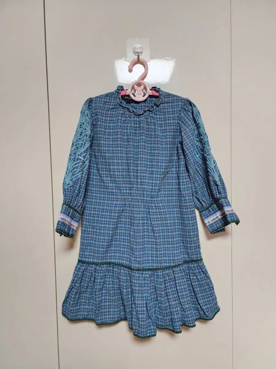 ボンジュール 日記 6y 青 スモールチェック ワンピース