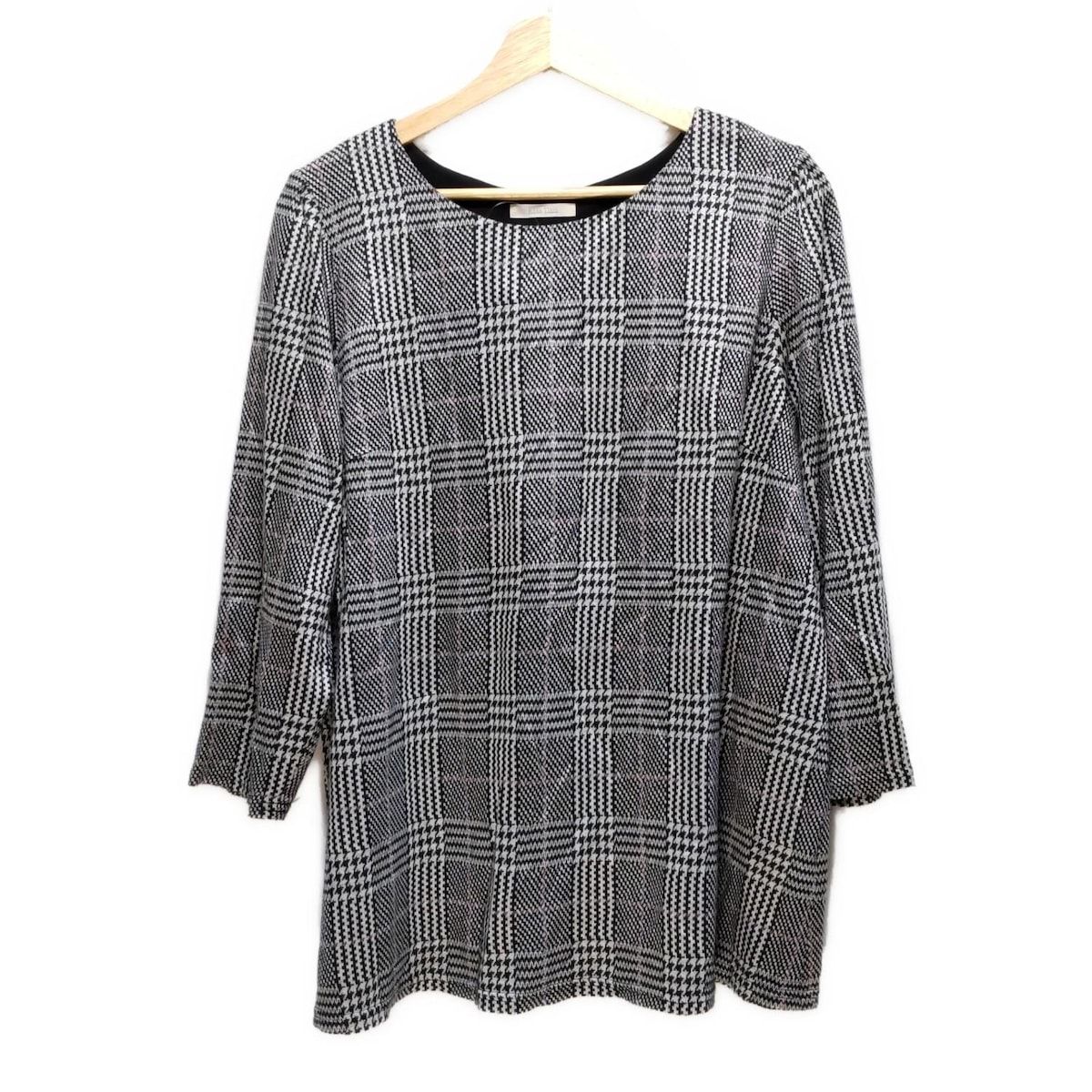 Rose Tiara ローズティアラ 七分袖カットソー サイズ46 XL レディース - 黒×白×ピンク クルーネック|千鳥格子柄