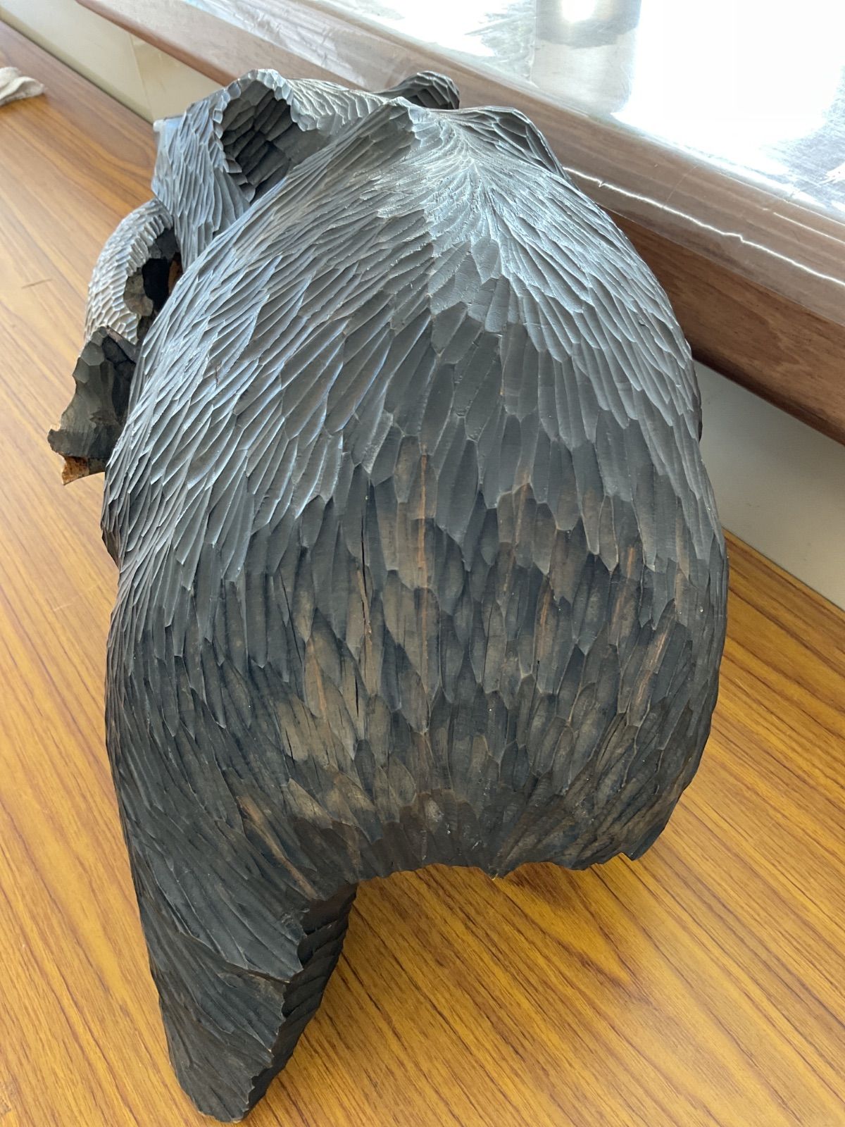 木彫り熊 鮭くわえ熊 特大サイズ 傷あり 一刀彫 迫力の民芸工芸品 置物