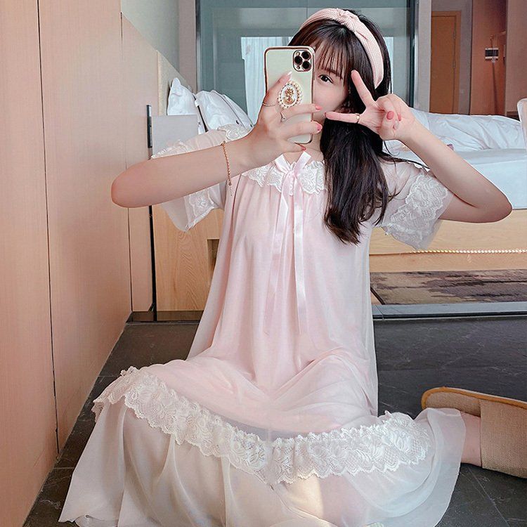 ネグリジェ 春夏 姫 ネグリジェ 白ワンピース レースネグリジェ