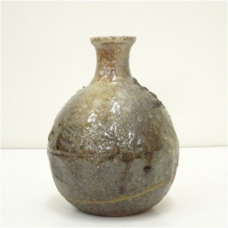 骨董 陶芸 美術 アンティーク 箱無し 河井寛次郎 黒二色扁壺 河井敏孝識箱付 P472｜骨董店 のびる 古