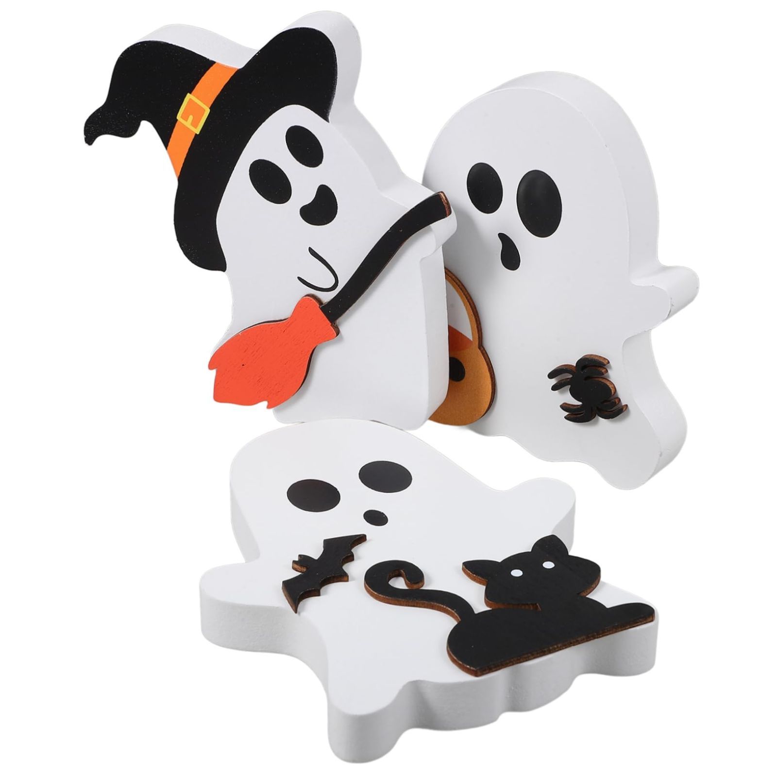 まもなく終了 トレイ装飾 3個セット ハロウィン装飾 ゴーストオーナメント 置物 ゴースト ハロウィン 木製 オーナメント NUOLUX