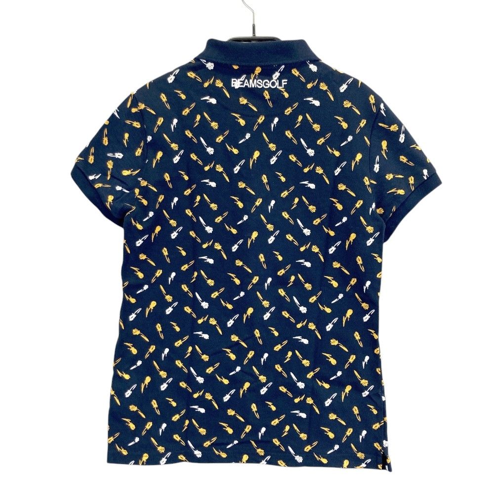 BEAMS GOLF ビームスゴルフ 半袖ポロシャツ 総柄 ネイビー系