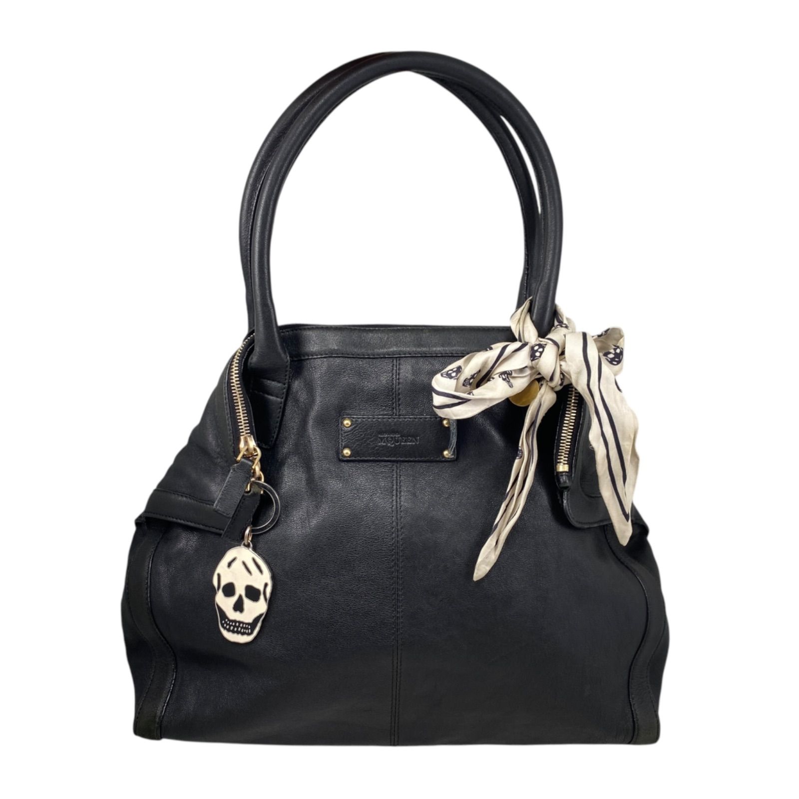 ☆EM12137 Alexander McQueen ドクロチャーム レザー ハンドバッグ 