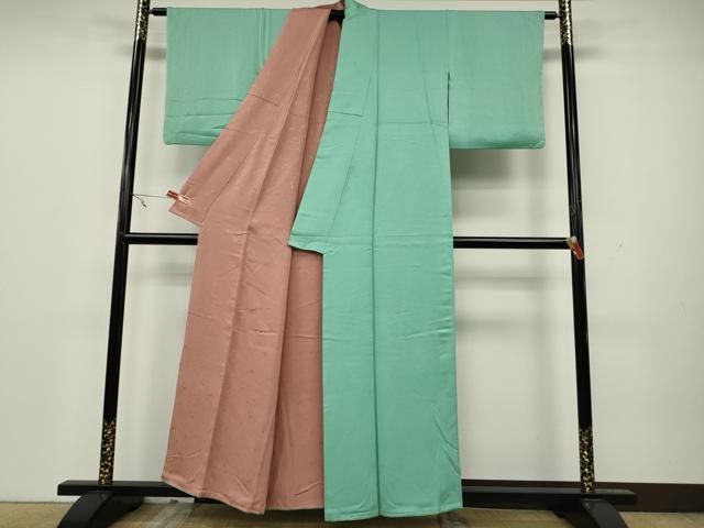平和屋着物 上質な色無地 リバーシブル 青竹色 薄紅色 正絹 CAAX4787ut