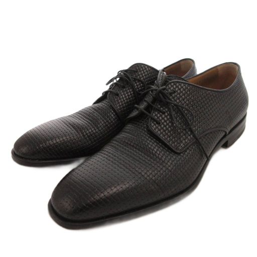 ヒューゴボス HUGO BOSS ビジネスシューズ 編み込みレザー 外羽根 7.5 黒 ブラック FF