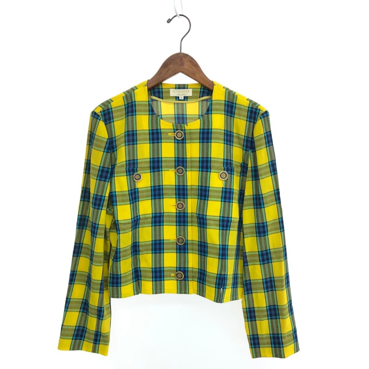 NINA RICCI ニナリッチ チェック柄 ヴィンテージ ジャケット サイズ 11 イエロー レディース 240001141208